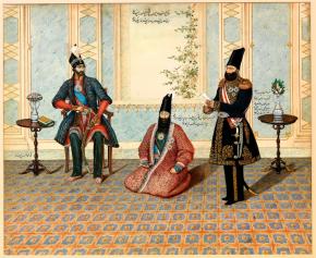 تصویر ناصرالدین شاه و دو تن از بزرگان